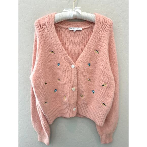 ENGLISH FACTORY | Pink Embroidered Floral Button Front Cardigan Sweater | Large - Picture 1 of 7